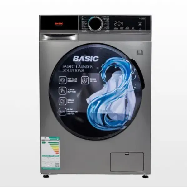 غسالة بيسك سعة 10.5 كيلو، توفير طاقة، BAWMDF-M105S - فضي