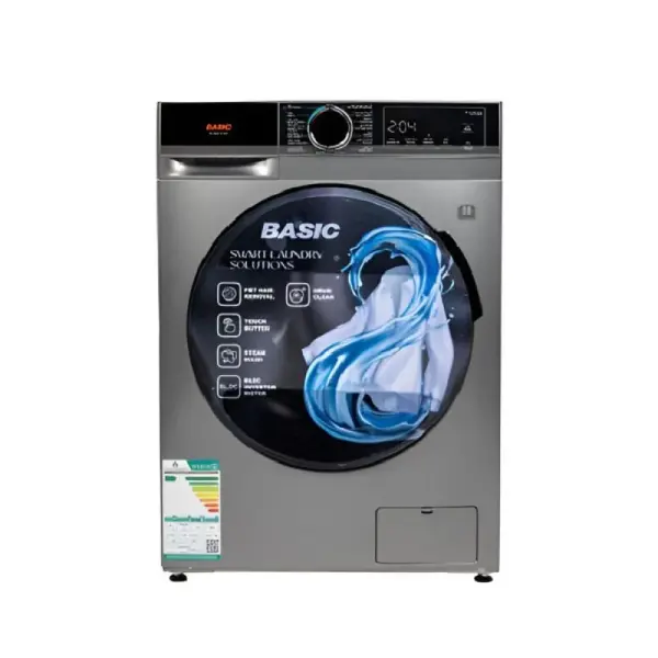 بيسك غسالة أوتوماتيك تحميل أمامي 13 كغ غسيل 8 كغ تجفيف - فضي - BAWMDF-M130S